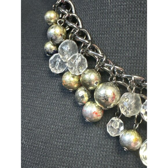 Chunky Beaded Necklace in Gold and Silver with Clear and Multicolor Beads 16 in - Picture 3 of 5